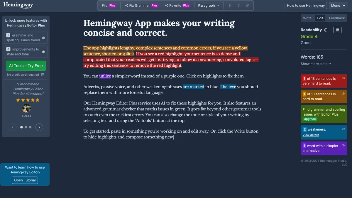 Hemingway Editor screenshot
