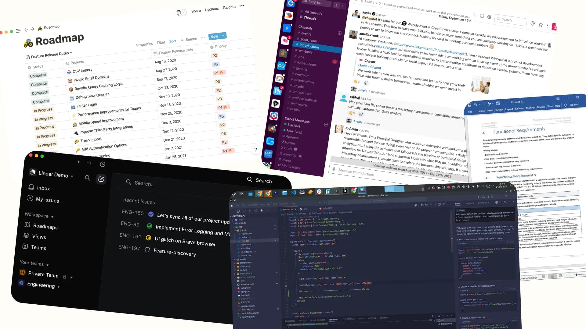 A typical PM's writing day across Slack, Notion, email, Linear, docs